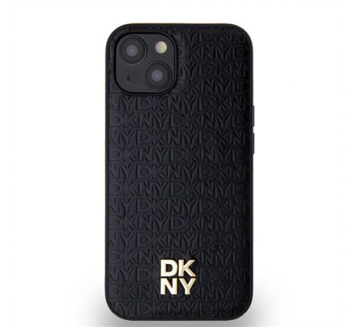 DKNY PU Leather Repeat Pattern Stack Logo Apple iPhone 15 Magsafe kompatibilis hátlap tok, fekete