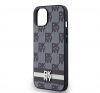 DKNY PU Leather Checkered Pattern and Stripe Apple iPhone 13 hátlap tok, fekete