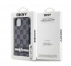 DKNY PU Leather Checkered Pattern and Stripe Apple iPhone 13 hátlap tok, fekete