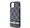 DKNY PU Leather Checkered Pattern and Stripe Apple iPhone 14 hátlap tok, fekete