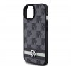 DKNY PU Leather Checkered Pattern and Stripe Apple iPhone 15 hátlap tok, fekete