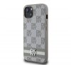 DKNY PU Leather Checkered Pattern and Stripe Apple iPhone 13 hátlap tok, bézs