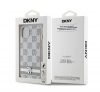 DKNY PU Leather Checkered Pattern and Stripe Apple iPhone 13 hátlap tok, bézs