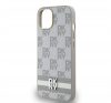 DKNY PU Leather Checkered Pattern and Stripe Apple iPhone 14 hátlap tok, bézs