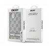 DKNY PU Leather Checkered Pattern and Stripe Apple iPhone 15 hátlap tok, bézs