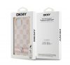 DKNY PU Leather Checkered Pattern and Stripe Apple iPhone 14 hátlap tok, rózsaszín