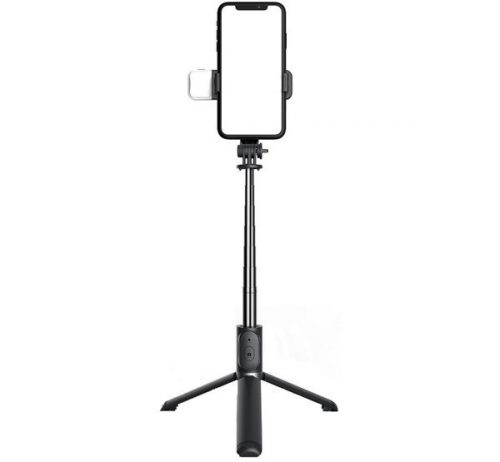 Selfie bot, 19 - 104 cm, 360°-ban forgatható, exponáló gombbal, bluetooth-os, tripod funkció, világítással, fekete