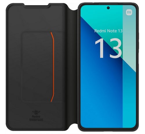 Xiaomi Redmi Note 13 4G bőr hatású oldalra nyíló gyári tok karpánttal, fekete