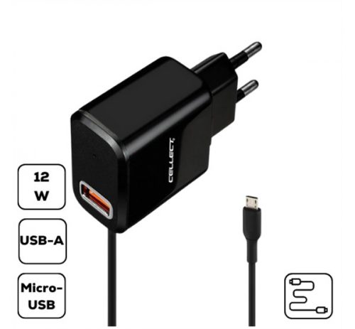 HS-H47 Hálózati töltő USB + microUSB csatlakozás, 2.4A, fekete