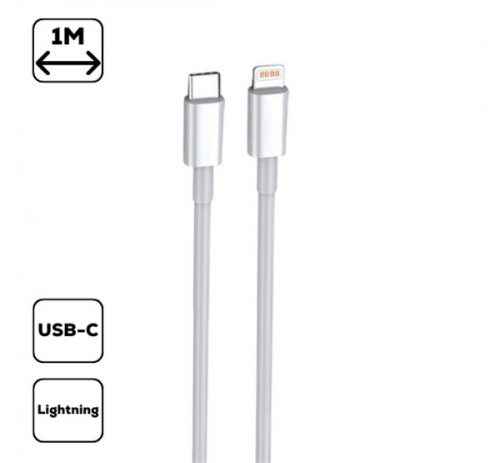 Töltő- és adatkábel Type-C / Lightning 3A, 1m, fehér