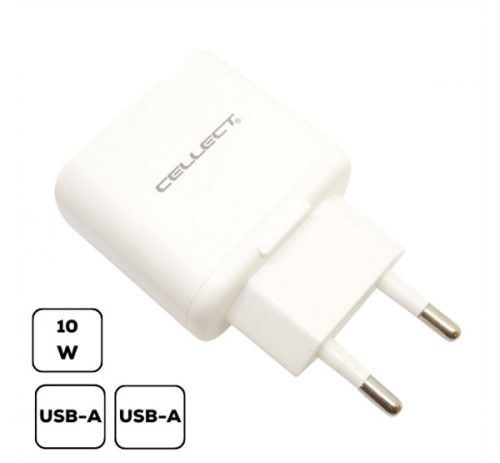 Hálózati töltő adapter 2xType-C, 3.1A, 10W, fehér