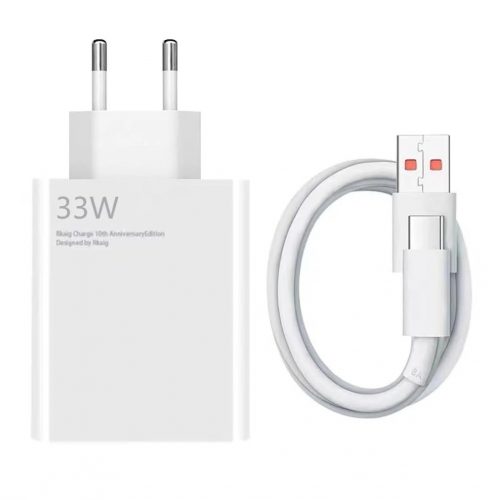 Xiaomi MDY-14-EL gyári hálózati töltő adapter USB + Type-C kábel, 33W, fehér, ECO csomagolásban