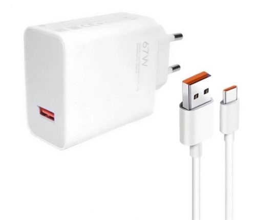 Xiaomi MDY-12-EH gyári hálózati töltő adapter USB + Type-C kábel, 67W, fehér, ECO csomagolásban