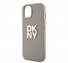 DKNY PU Leather Stack Logo Apple iPhone 13 hátlap tok csuklópánttal, bézs