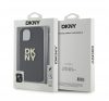 DKNY PU Leather Stack Logo Apple iPhone 13 hátlap tok csuklópánttal, fekete