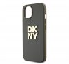 DKNY PU Leather Stack Logo Apple iPhone 13 hátlap tok csuklópánttal, barna