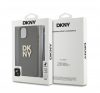 DKNY PU Leather Stack Logo Apple iPhone 13 hátlap tok csuklópánttal, barna