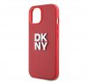 DKNY PU Leather Stack Logo Apple iPhone 13 hátlap tok csuklópánttal, piros