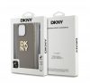 DKNY PU Leather Stack Logo Apple iPhone 14 Pro hátlap tok csuklópánttal, bézs