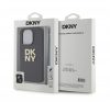 DKNY PU Leather Stack Logo Apple iPhone 14 Pro hátlap tok csuklópánttal, fekete