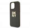 DKNY PU Leather Stack Logo Apple iPhone 14 Pro Max hátlap tok csuklópánttal, barna