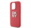 DKNY PU Leather Stack Logo Apple iPhone 14 Pro Max hátlap tok csuklópánttal, piros