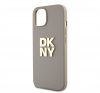 DKNY PU Leather Stack Logo Apple iPhone 15 hátlap tok csuklópánttal, bézs