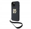 DKNY PU Leather Stack Logo Apple iPhone 15 hátlap tok csuklópánttal, fekete