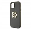 DKNY PU Leather Stack Logo Apple iPhone 15 hátlap tok csuklópánttal, barna