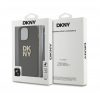 DKNY PU Leather Stack Logo Apple iPhone 15 Pro hátlap tok csuklópánttal, barna