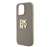 DKNY PU Leather Stack Logo Apple iPhone 15 Pro Max hátlap tok csuklópánttal, bézs