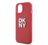 DKNY PU Leather Stack Logo Apple iPhone 15 hátlap tok csuklópánttal, piros