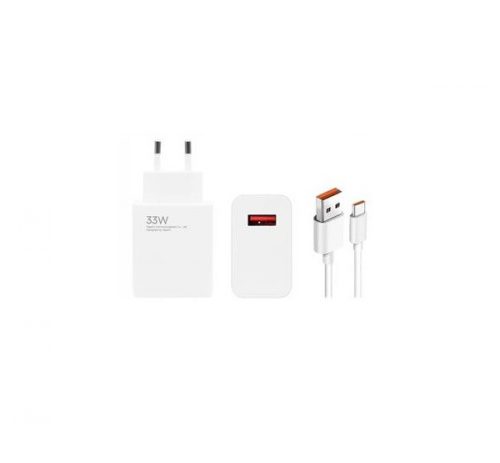 Xiaomi MDY-14-EL USB / Type-C hálózati töltő adapter + adatkábel, 33W, 6A, fehér 