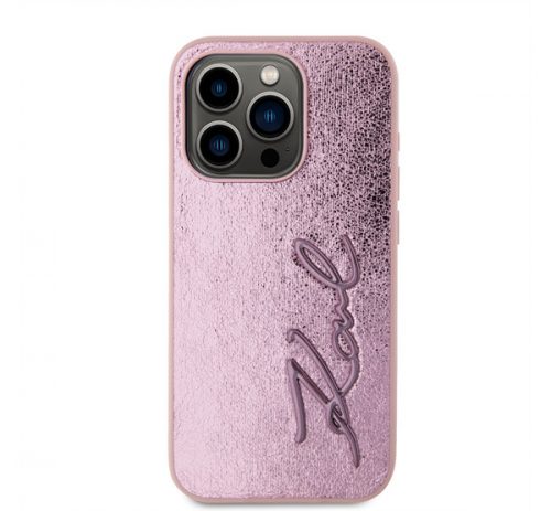 Karl Lagerfeld Wrinkled PU Signature Logo Apple iPhone 15 Pro Max hátlap tok, rózsaszín