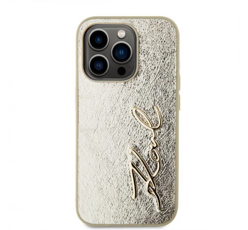 Karl Lagerfeld Wrinkled PU Signature Logo Apple iPhone 15 Pro Max hátlap tok, arany