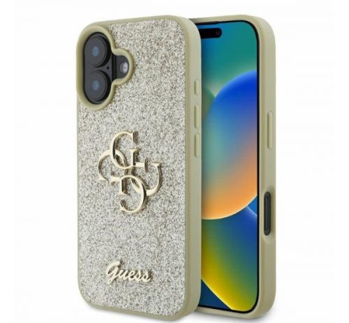 Guess Fixed Glitter Big 4G Apple iPhone 16 hátlap tok, arany 