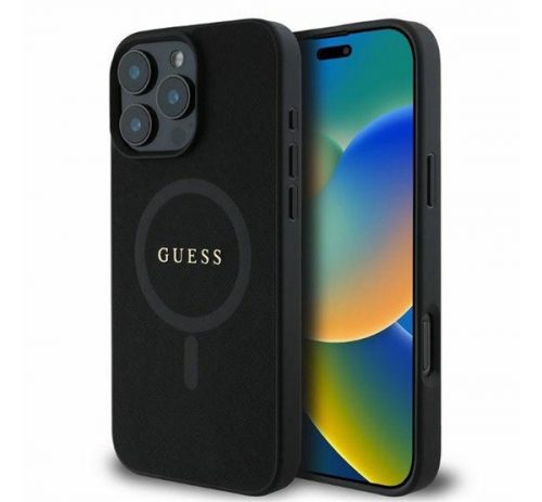 Guess Saffiano Classic Logo Apple iPhone 16 Pro hátlap tok, fekete/barna GUHMP16LPSAHMCK