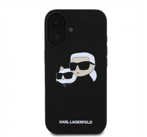 Karl Lagerfeld Silicone Double Heads Print Apple iPhone 16 Plus Magsafe kompatibilis hátlap tok, fekete KLHMP16MSKCHPPLK