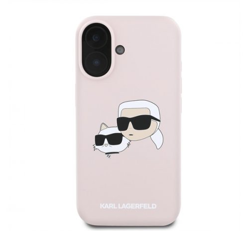 Karl Lagerfeld Silicone Double Heads Print Apple iPhone 16 Magsafe kompatibilis hátlap tok, rózsaszín KLHMP16SSKCHPPLP