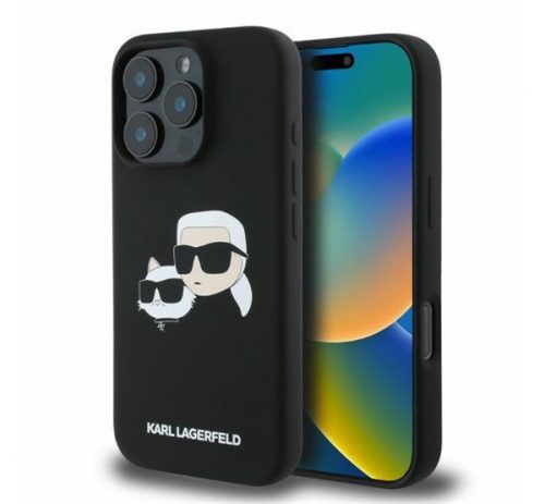 Karl Lagerfeld Silicone Double Heads Print Apple iPhone 16 Pro Max Magsafe kompatibilis hátlap tok, fekete 