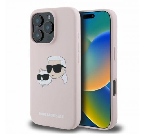 Karl Lagerfeld Silicone Double Heads Print Apple iPhone 16 Pro Max Magsafe kompatibilis hátlap tok, rózsaszín 