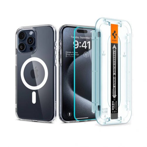 Spigen Ultra Hybrid MagFit Apple iPhone 16 Pro Max tok + EZ FIT kijelzővédő fólia csomag, fehér ACS08141