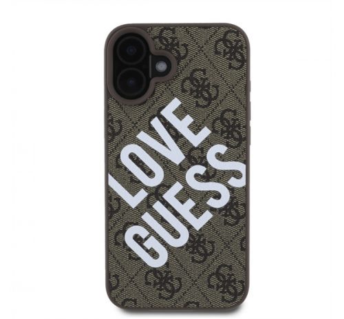 Guess PU Leather 4G Big Love Logo Apple iPhone 16 Magsafe kompatibilis hátlap tok, barna