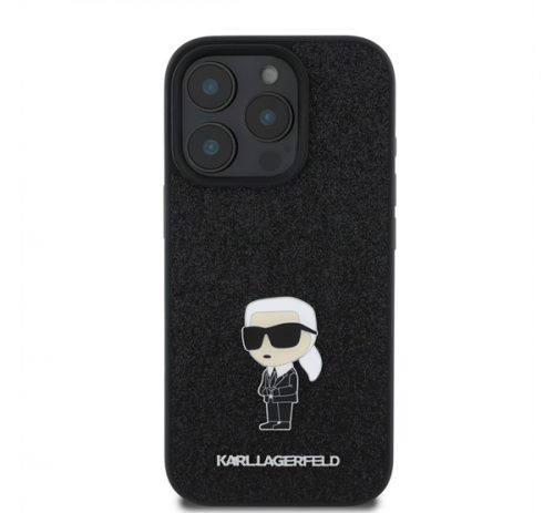 Karl Lagerfeld Fixed Glitter Metal Ikonik Apple iPhone 16 Pro Max hátlap tok, fekete