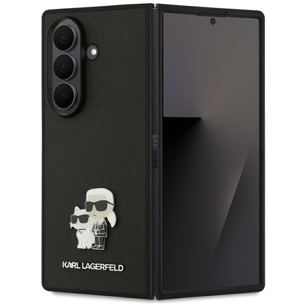 Karl Lagerfeld Saffiano Karl&Choupette Pin Samsung Galaxy Z Fold 7 MagSafe kompatibilis hátlap tok, fekete