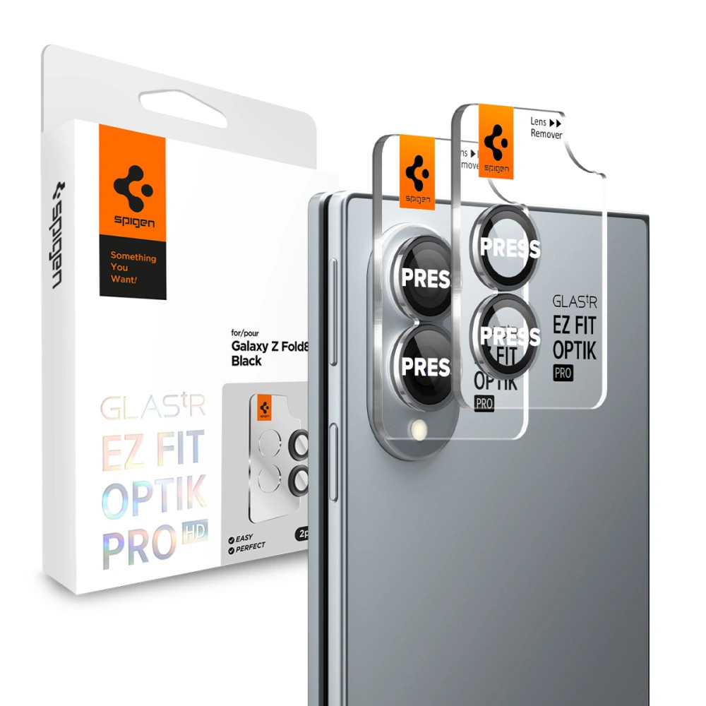 Spigen Glas.tR EZ Fit Optik Pro Samsung Galaxy Z Fold 8 Tempered kameralencse-védő fólia felhelyező kerettel, fekete (2db)
