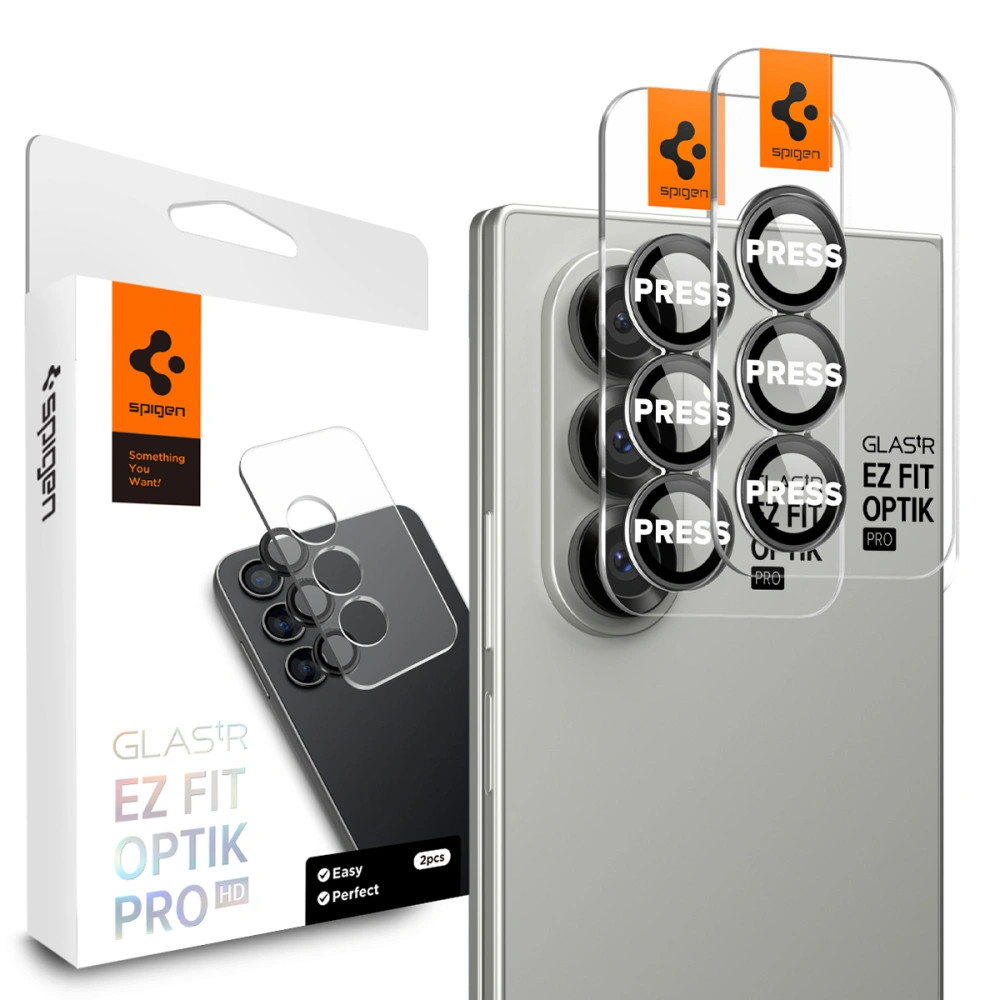 Spigen Glas.tR EZ Fit Optik Pro Samsung Galaxy Z Fold 7 / 8 Ultra Tempered kameralencse-védő fólia felhelyező kerettel, fekete (2db)