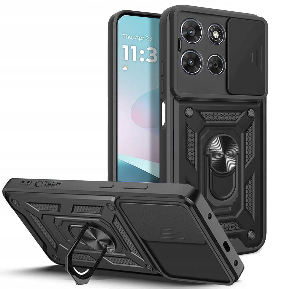 Tech-Protect Camshield Pro Motorola G67 / G77 / G87 strapabíró tok kameravédelemmel, kitámasztóval, fekete