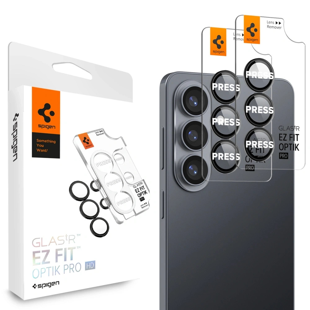 Spigen Glas.tR EZ Fit Optik Pro HD Samsung Galaxy S26 Plus Tempered kameralencse-védő fólia felhelyező kerettel, fekete (2db)