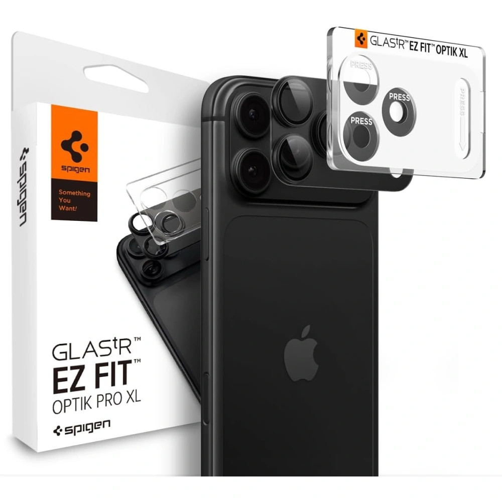 Spigen Optik Pro XL Glas.tR EZ FIT Apple iPhone 18 Pro Max lencsevédő üvegfólia, kamerasziget-védő felhelyező kerettel, fekete